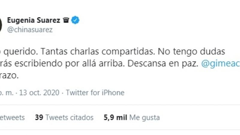 "Hugo querido": China Suárez despidió al papá de Gimena Accardi