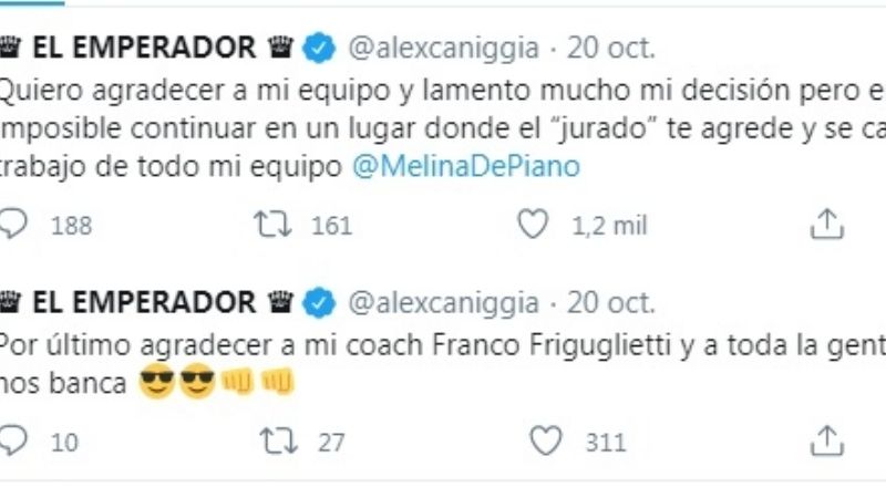 Alex Caniggia tras su salida del Cantando: "era imposible continuar"