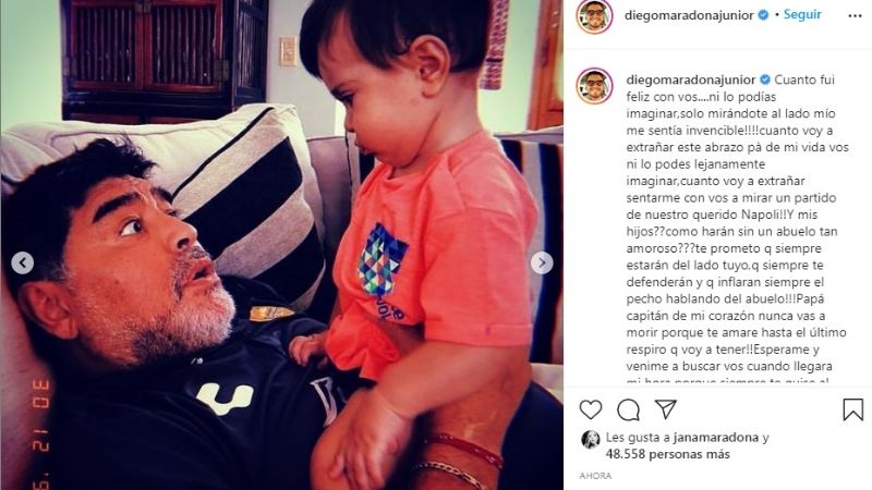 Emotiva despedida de Diego Jr a su papá Diego Maradona: "venime a buscar cuando llegue mi hora"