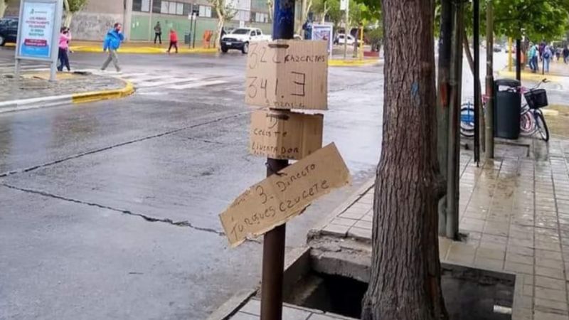 Insólita forma de señalar las paradas de colectivos: pasajeros hicieron carteles con cartón