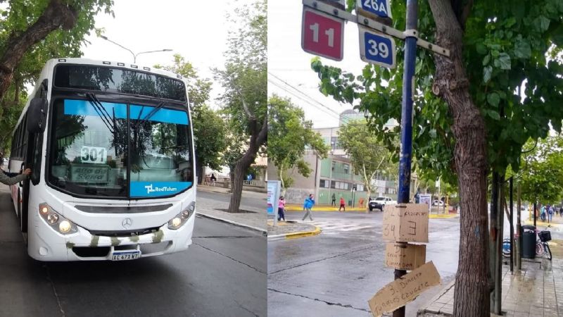 Insólita forma de señalar las paradas de colectivos: pasajeros hicieron carteles con cartón