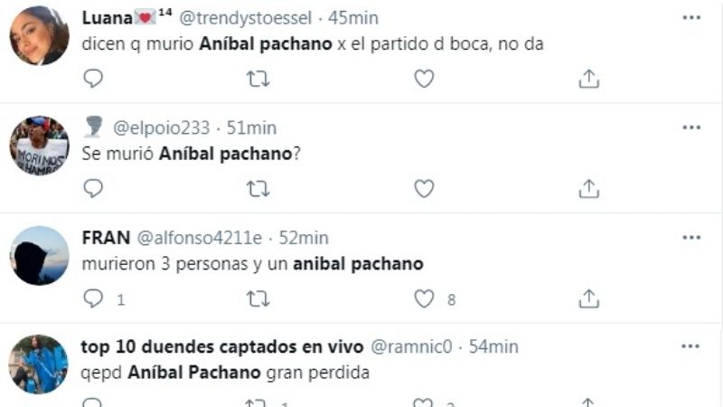 Dijeron en Twitter que Anibal Pachano había muerto y la fake news se viralizó