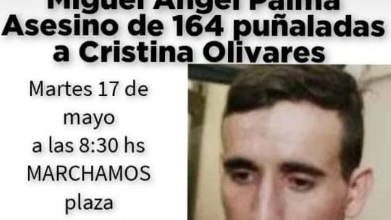 Femicidio Cristina Olivares: realizarán una marcha para repudiar los beneficios de Palma