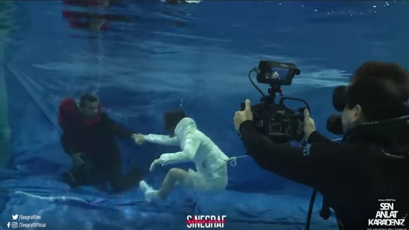 Fugitiva: impresionante detrás de escena de las grabaciones bajo el agua con Tahir y Nefes