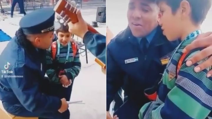 Un policía sanjuanino cantó con un niño "Universo paralelo" y emocionó a todos