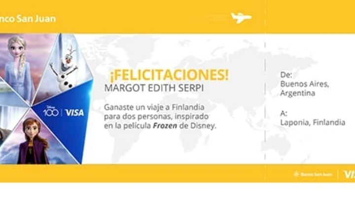 Banco San Juan anunció a la ganadora del viaje a Finlandia inspirado en las aventuras de la película Frozen de Disney